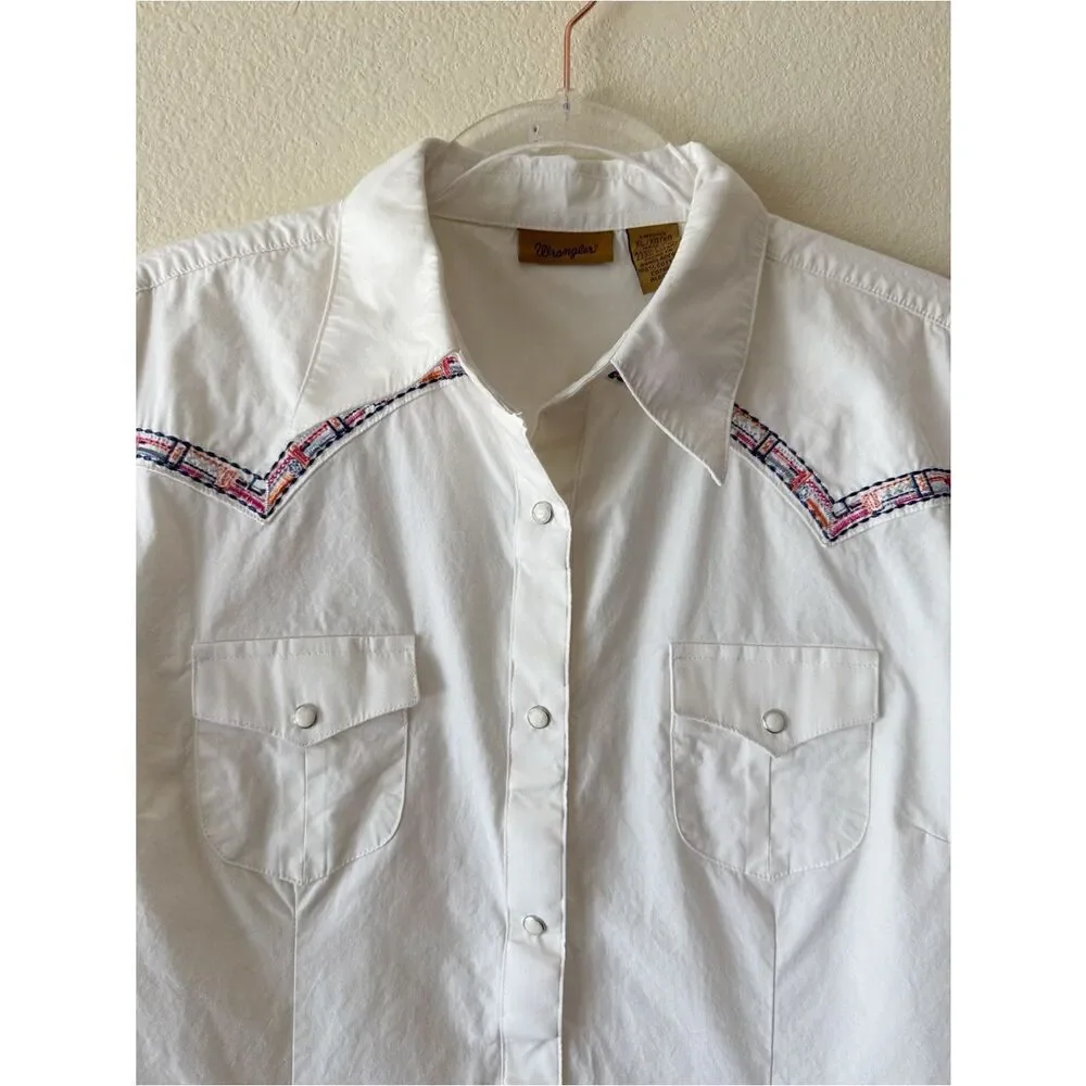Wrangler Western Pearl Snap Button Down Shirt Cotton Embroidered Yoke Boho